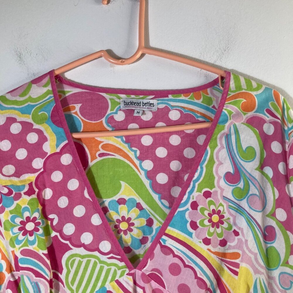 Womens Buckhead Betties V Neck Baby Doll Floral Tunic Dress 3/4 Sleeve M Cotton - Picture 3 of 7